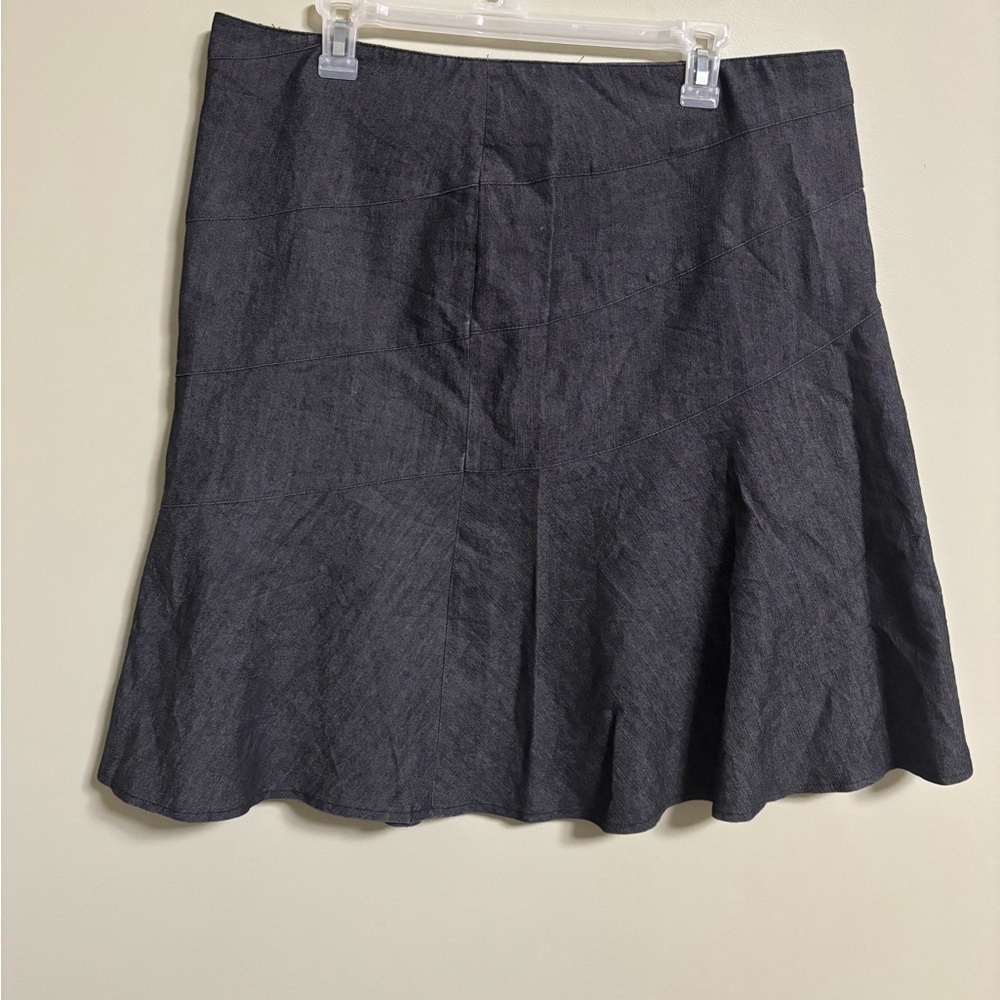 Sandro Skirt Size 14 Dark/Black Denim Flat Front Back Zipper Buttons Casual